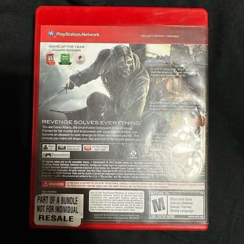 PS3 PLAYSTATION BLU-RAY VIDEO GAME Dishonored